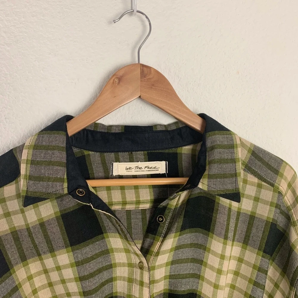 Free People Pacific Dawn Black Plaid Top Sz S